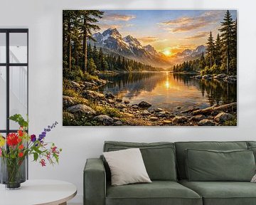 Zonsopgang bij het bergmeer van Max Steinwald