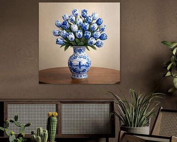 Porcelain Tulips, Cobalt Bloom in Delft Vase by BS