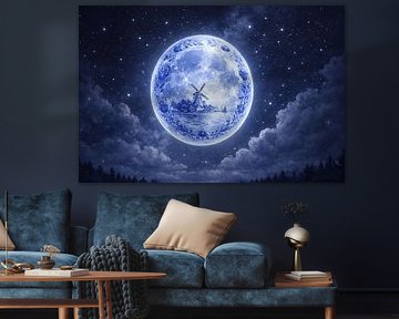 Delfter Blauer Mond über Windmühle von BS