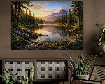 Gouden ontwaken bij het bergmeer van Max Steinwald