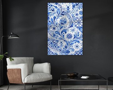 Kobaltblauwe Florafluistering, Windmolens in Kant van Verf van BS