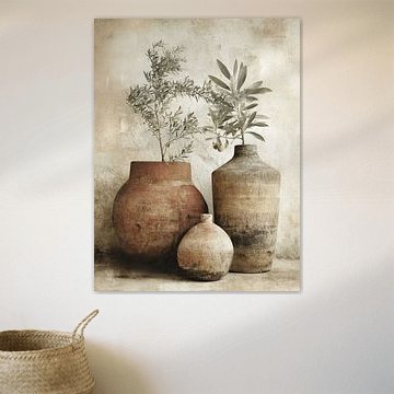 Mediterranean still life with olive branches by Japandi Art Studio