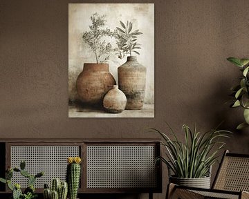 Mediterranean still life with olive branches by Japandi Art Studio