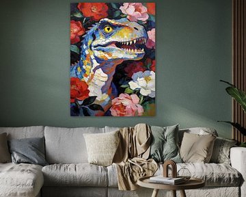 Dinosaurs in the flower field by Mad Dog Art