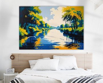 Baumreihe auf spiegelndem Wasser von Art & Soul Creations