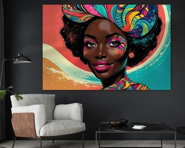 Woman with cheerful abstract shapes by Art & Soul Creations