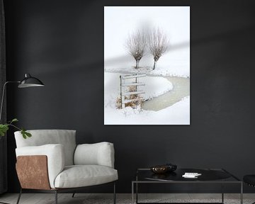 Een sneeuwbui kleurt het landschap wit in de polder - Noordeloos