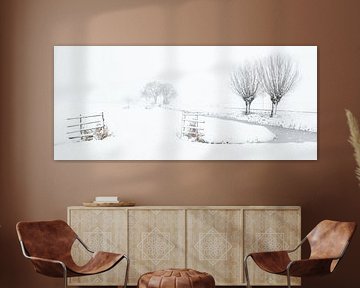 Een sneeuwbui kleurt het landschap wit in de polder - Noordeloos