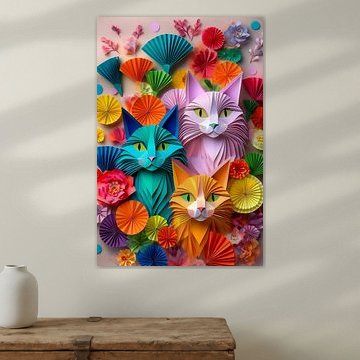 Chats colorés parmi les fleurs