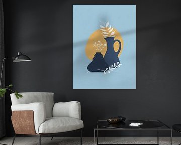 Stilleben in Blau- und Orangetönen