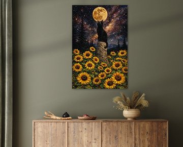 Black Cat Under the Cosmic Moon by Dodik Hariyono