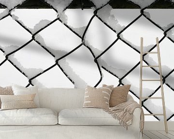 Minimalism in white: snow on a fence by Marjolijn van den Berg
