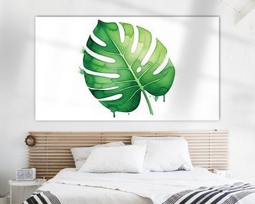 Tropical Serenity: Vibrant Watercolor Monstera Deliciosa Leaf by Syapaat syapaat