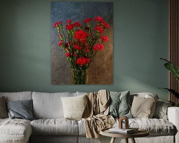 Red roses in glass vase