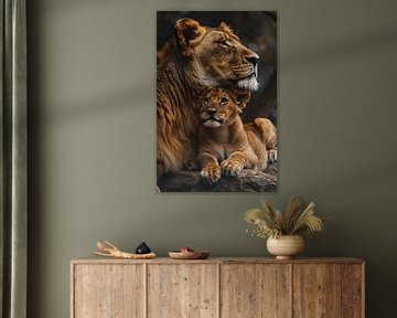 Lioness with young at rest