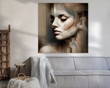 Abstract Reflections - geometric portrait of a woman in earth tones by Kleurenrijk