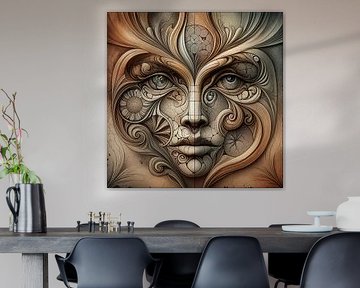 Abstrakte Natur - mystisches Gesichtsporträt mit floralen Motiven von Kleurenrijk