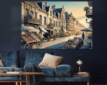 Morgen in der Belle Époque - historische Straßenszene mit Markt und Kutsche von Kleurenrijk