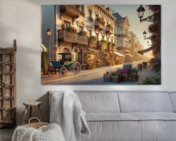 Paris Blossom Street - romantische Straße mit Blumen und Kutsche von Kleurenrijk