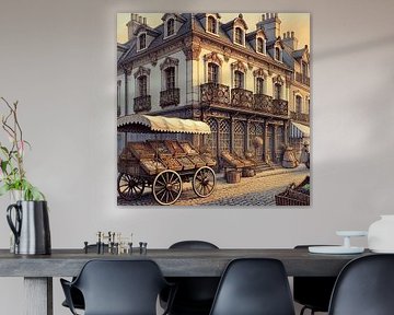 Paris Market Corner - Pariser Straße mit Marktkarren und klassischen Fassaden von Kleurenrijk