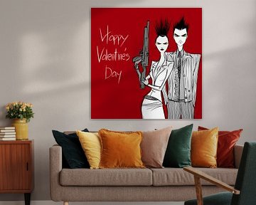 Rebel Valentine | Edgy Illustration des Paares mit Waffe und Punk-Attitüde von Karina Brouwer