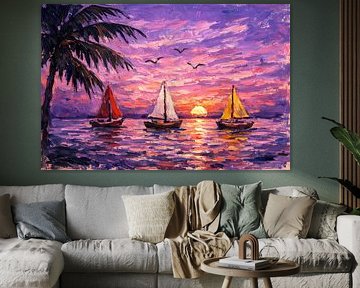 Segelboote bei Sonnenuntergang von Linda de Klein