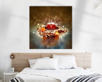 Christmas decoration with a burning candle by ManfredFotos