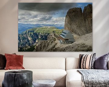 Modern mountain hut on the Santner Pass in the Dolomites (Rosengarten) by Sean Vos