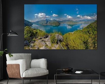 Panoramablick vom Sasso della Parole auf den Luganersee, Barbengo, Tessin Ticino, Schweiz