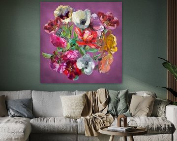 Bonte kleuren bloemen schilderij