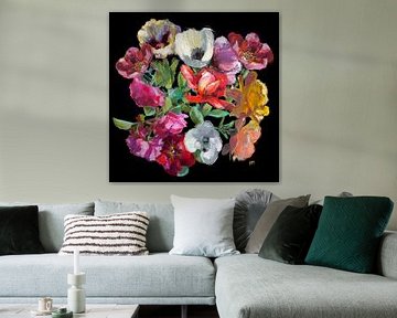 Modern bloemen schilderij met klassieke elegantie.
