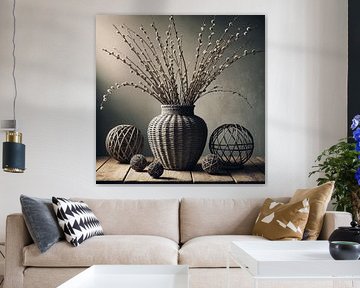 Soft Structures - peinture avec décoration naturelle et vase sur Kleurenrijk