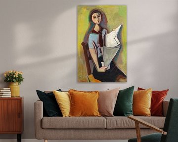 Karl Hofer, Jonge vrouw die een krant leest, 1953