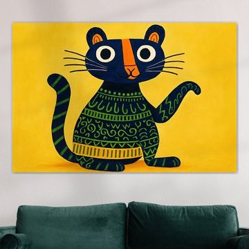 Chat graphique sur fond jaune sur Imperial Art House