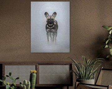 Majestic African Wild Dog Misty Fog Impasto Wildlife Portrait by Ramy Salah Hefny