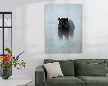 Majestic Black Panther Misty Fog Impasto Wildlife Portrait by Ramy Salah Hefny