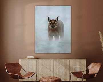 Majestic Caracal Misty Fog Impasto Wildlife Portrait by Ramy Salah Hefny