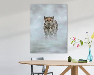 Majestic Cheetah Misty Fog Impasto Wildlife Portrait by Ramy Salah Hefny