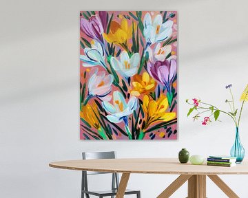 Bunte Krokusse im verspielten Malstil