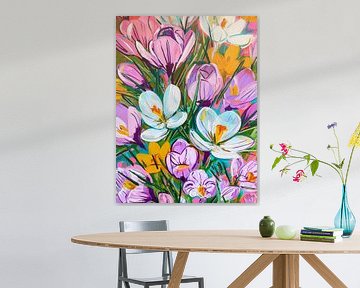 Champ de crocus aux couleurs printanières éclatantes