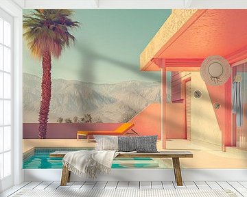 Palm Springs Zwembad in Symmetrische Stijl – Retro Modern Fotografie