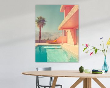 Palm Springs Zwembad in Symmetrische Stijl – Retro Modern Fotografie van Roger VDB
