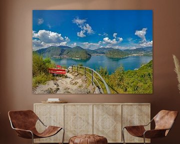 Panoramablick auf den Sasso della Parole am Luganersee, Barbengo, Tessin Ticino, Schweiz