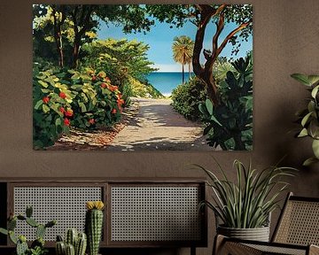 Caribbean Grown Path to the Beach - Hockney-style Tropical Landscape by Roger VDB