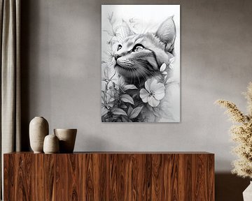 Katzenporträt mit Blumen von MNS Designs