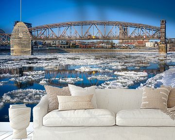 Maagdenburg - Hefbrug en Elbe met ijsschotsen