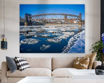 Magdeburg - Lift bridge and Elbe with ice floes by t.ART
