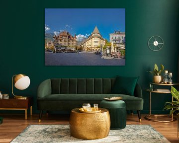 Platz Sebastianplatz mit Café-Terrassen, Brig, Wallis Wallis, Schweiz