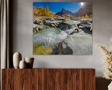 Stromschnellen der Borgne de Ferpècle mit Blick auf die Tête Blanche, Les Haudères, Wallis Wallis, S