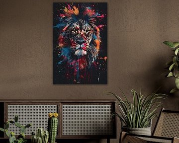 Lion with paint splashes on black background